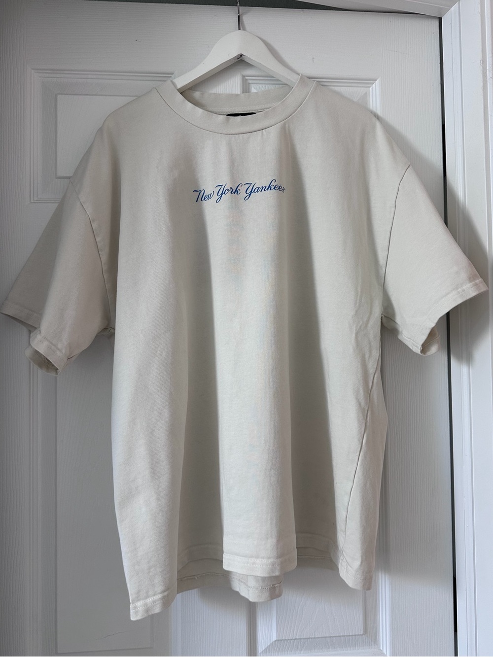 Peace Collective New York Yankees Baby Blue Writing on Ivory Heavyweight Tshirt - Picture 2 of 8